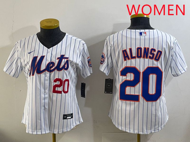 Women New York Mets #20 Alonso White Stripe Game 2025 Nike MLB Jersey style 3->women mlb jersey->Women Jersey